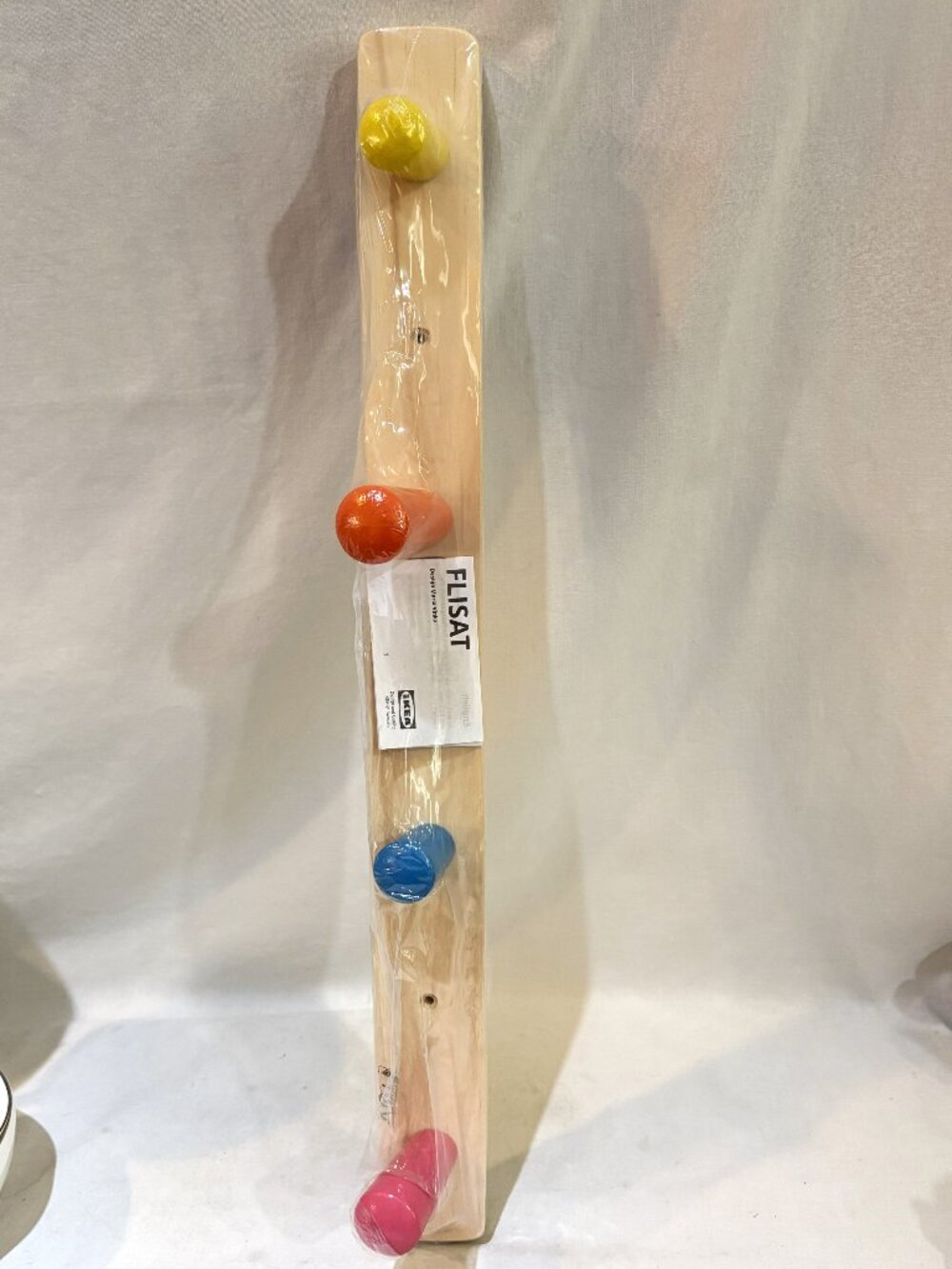 IKEA FLISAT Wooden Wall Mount Knob Coat/Bag Rack with 4 Colorful Knobs Hooks New